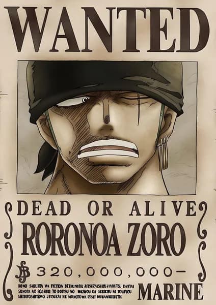 Плакат Постер One Piece Ван Пис Розыскные Листовки Wanted Roronoa Zoro