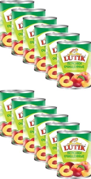 Персики Lutik половинки очищенные в сиропе, комплект: 12 упаковок по 410 г
