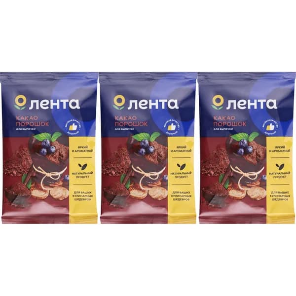 Какао-порошок Лента для выпечки 90 г, набор: 3 штуки