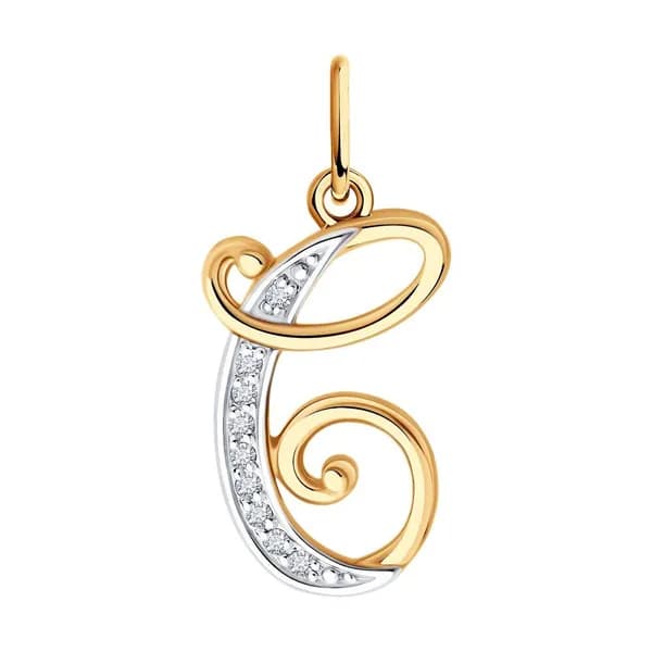 Diamant, Подвеска (кулон) из золота с фианитами, 51-130-02885-1, буквы, украшение из красного золота 585 пробы