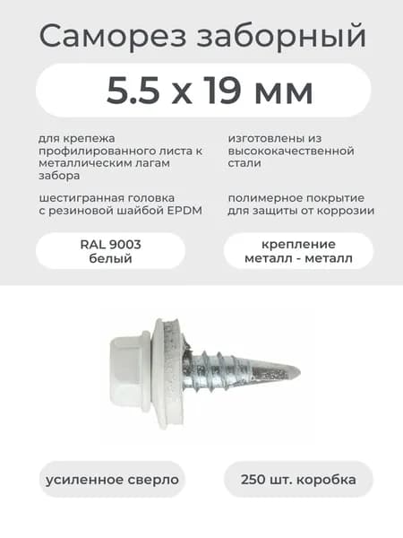 Саморез металл-металл 5,5х19 мм RAL 9003 белый (250шт/уп)