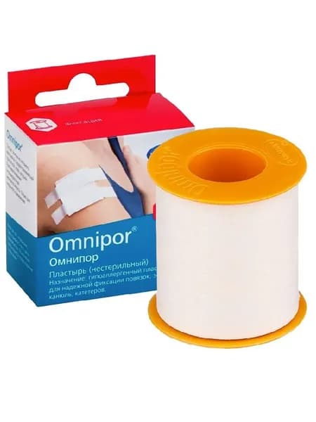 Пластырь катушечный на бумажной основе OMNIPOR 5смх5м