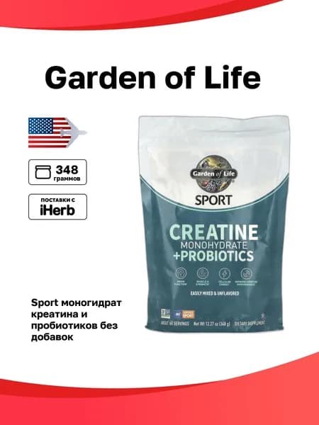 Garden of Life, Sport, моногидрат креатина и пробиотиков, без добавок, 348 г (12,27 унции)
