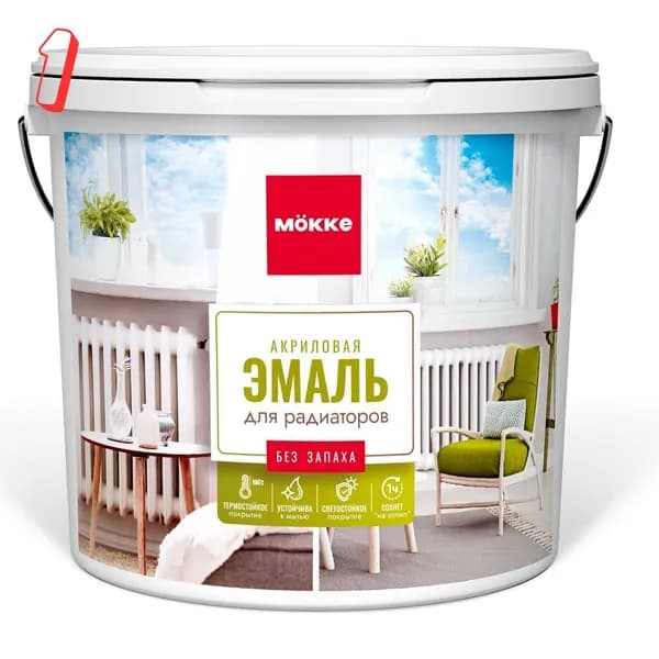 Эмаль акриловая матовая для радиаторов MOKKE, белая, 0,4 кг 7445, (набор из 1 шт)