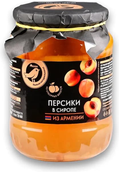 Персики в сиропе АШАН Золотая птица, 740 г