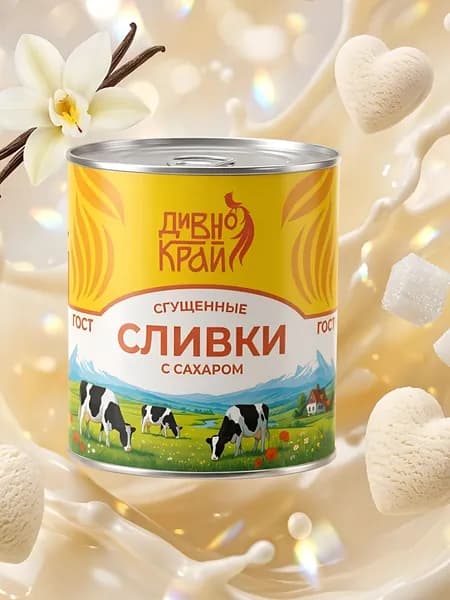 Сливки сгущенные с сахаром 19% ГОСТ "Дивно Край" 350 г