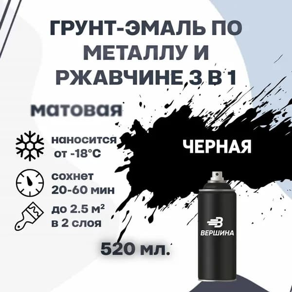 Аэрозольная грунт-эмаль 3 в 1 краска по металлу и ржавчине матовая 520 мл.