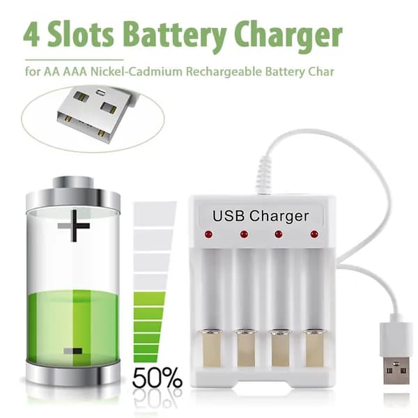 Четырёхканальный USB-зарядное устройство для аккумуляторов AA и AAA с независимой зарядкой