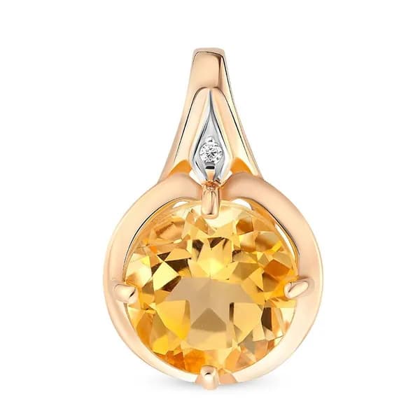 Подвеска на шею с цитрином и фианитом из красного золота 375 пробы 585GOLD