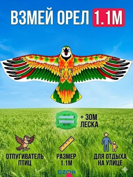 Воздушный змей Орёл размах 110см с катушкой 30м / Управляемый летучий змей для игры на улице для детей