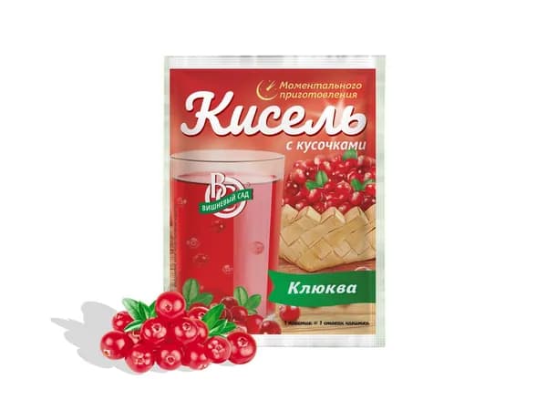 Кисель быстрого приготовления клюква с кусочками клюквы, 40 шт х 30 г