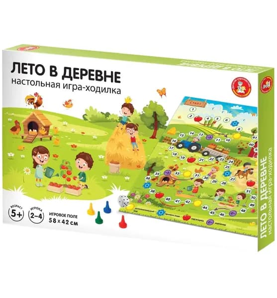 Развлекательная настольная игра-ходилка "Лето в деревне", детская бродилка с фишками и кубиком, игровой набор для семьи и компании