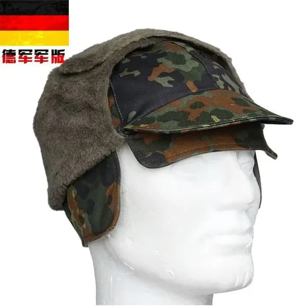 Немецкая военная шапка-ушанка , камуфляж Flecktarn. Тёплый армейский головной убор для зимы, рыбалки, охоты.