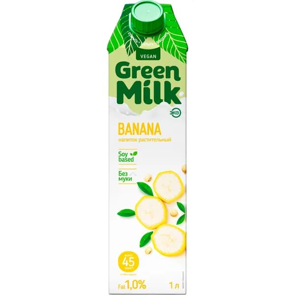 Напиток соевый GREEN MILK со вкусом банана без змж, 1000мл