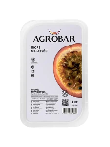 Пюре AGROBAR Маракуйя замороженное, 1кг (без сахара)