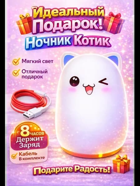 Ночник котик силиконовый детский