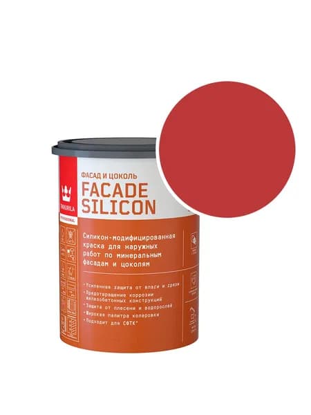 Краска фасадная Tikkurila/Tikkivala Facade Silicon силикон-акриловая RAL 3020 (Транспортный красный - Traffic red) 0,9 л