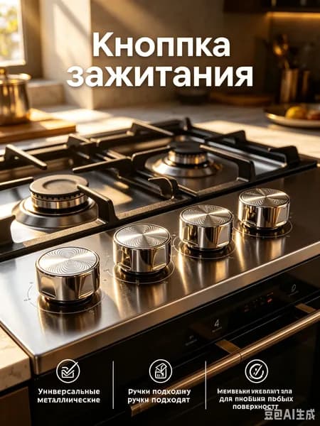 Универсальные металлические ручки-кнопки комплект 4 шт, для кухонной плиты, варочной поверхности, духовки и бытовой техники дома