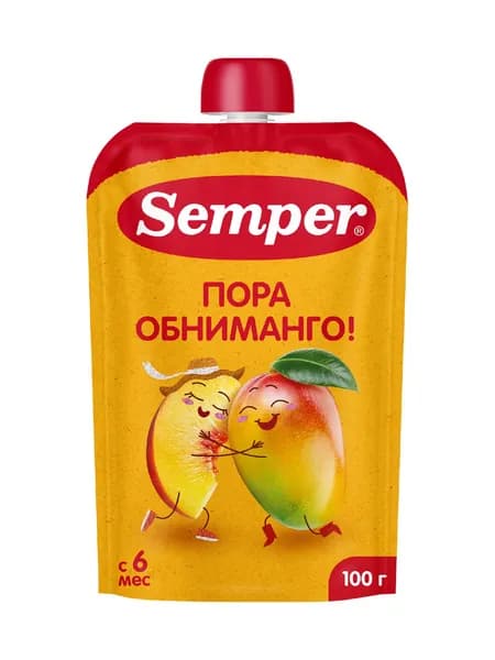 Фруктовое пюре Semper "Яблоко Манго Персик" 100гр*18шт