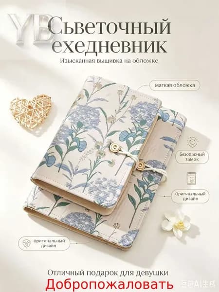 Текстильный переплет для блокнота с вышитыми гортензиями, съемная обложка на кнопке, плотная трехслойная основа,Оболочка A5