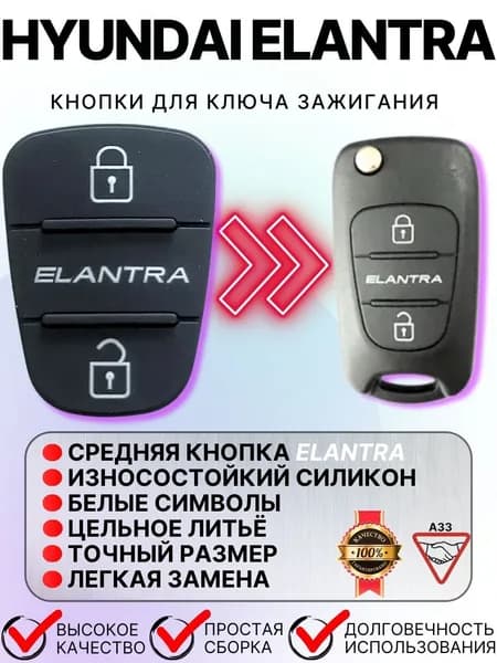 Кнопки силиконовые для выкидного ключа HYUNDAI ELANTRA Хенде Элантра, 3 кнопки