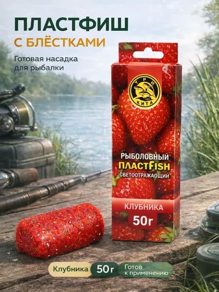 Пластилин для рыбалки ПЛАСТФИШ с блестками, Клубника, 50г - насадка для фидера, карпа, карася и леща
