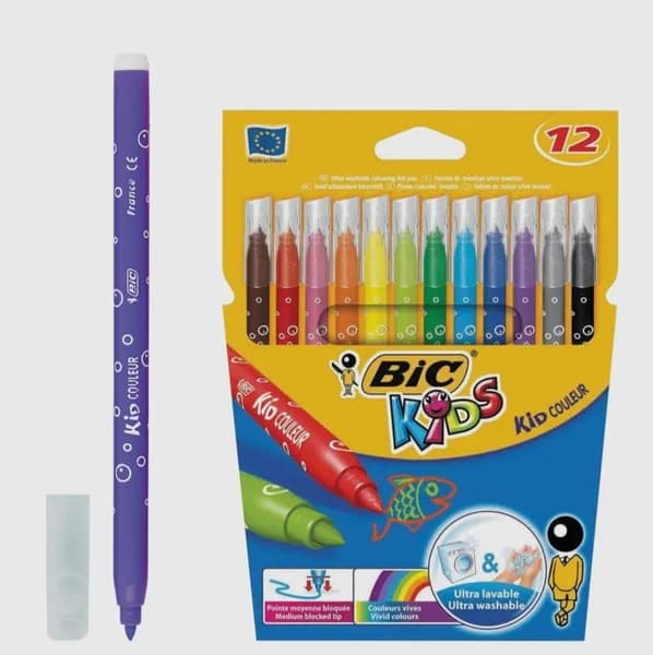 Фломастеры 12 цвета детские смываемые BIС Kid Couleur Франция