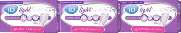 Урологические прокладки iD Light Ultra Mini, комплект: 3 упаковки по 28 шт