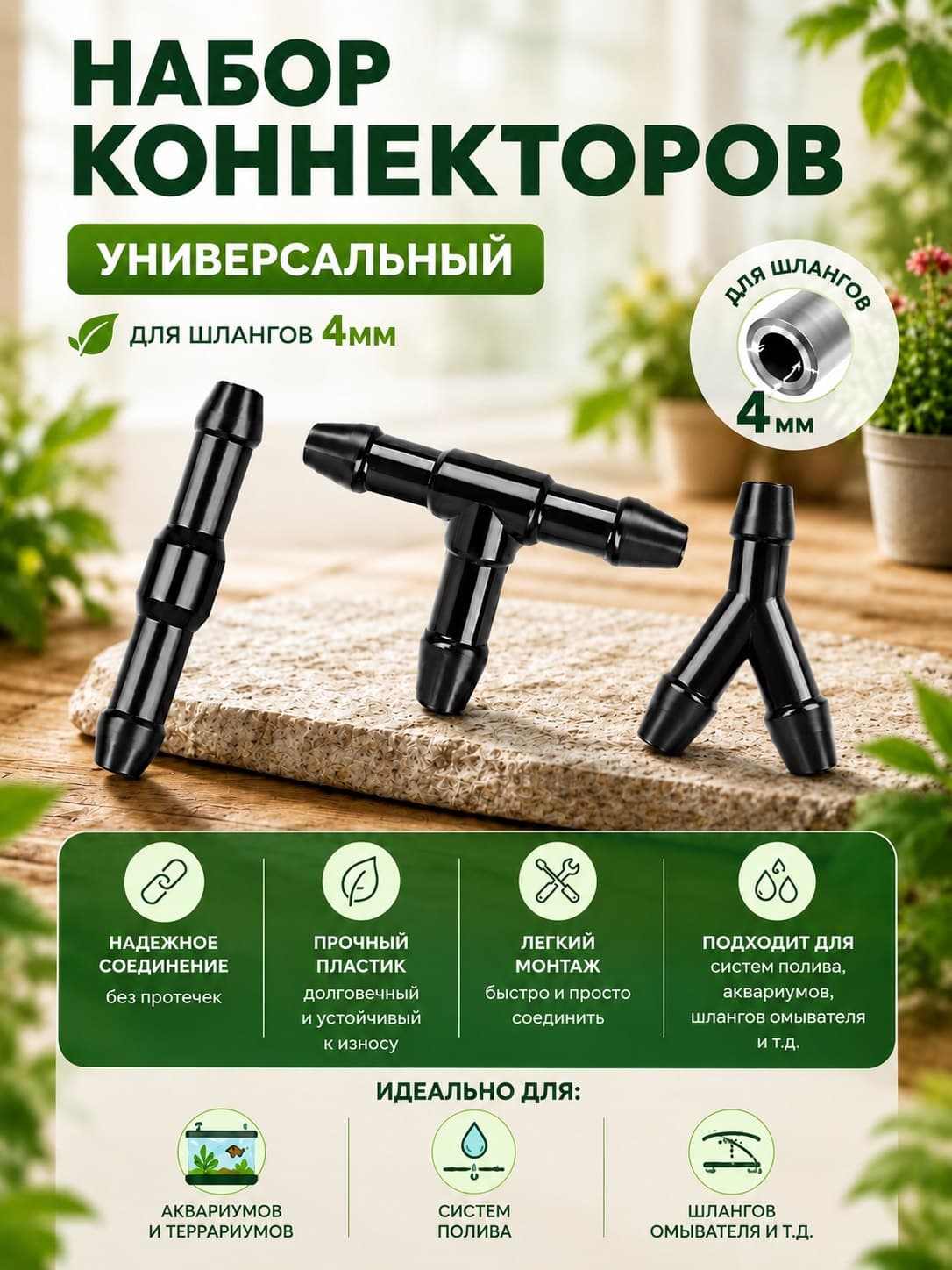 Тройник омывателя лобового стекла/ соединитель шланга омывателя/ трубок универсальный 4 мм
