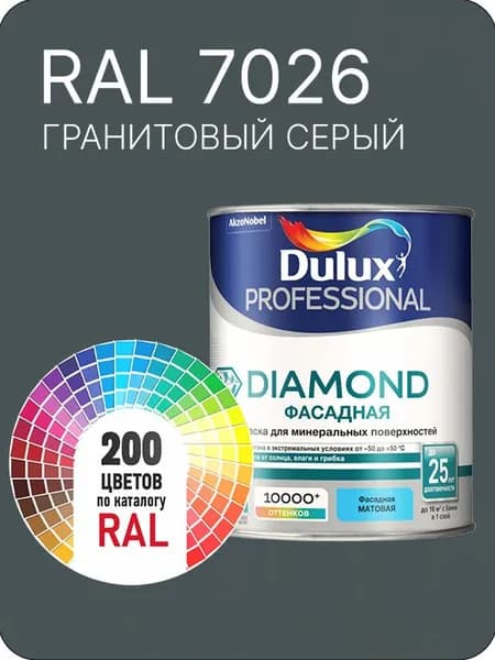 Краска для минеральных и деревянных фасадов Dulux Diamond цвет серый гранитовый Ral 7026 0.8 л.