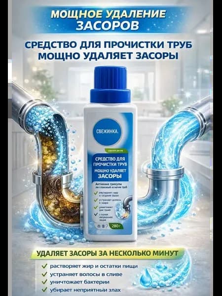 Средство для прочистки труб от засоров и волос