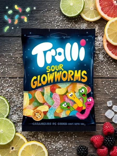Жевательный мармелад Trolli Sour Glow Worms Тролли Кислые светящиеся червячки 150 г