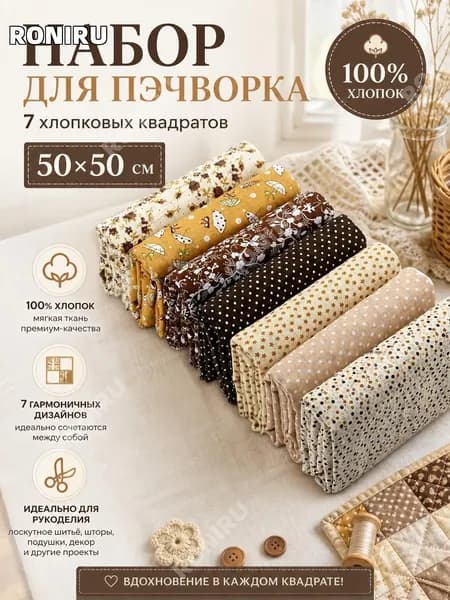Набор для пэчворка, 7 хлопковых квадратов 50x50 см, 100% хлопок для лоскутного шитья, штор, подушек и домашнего декора