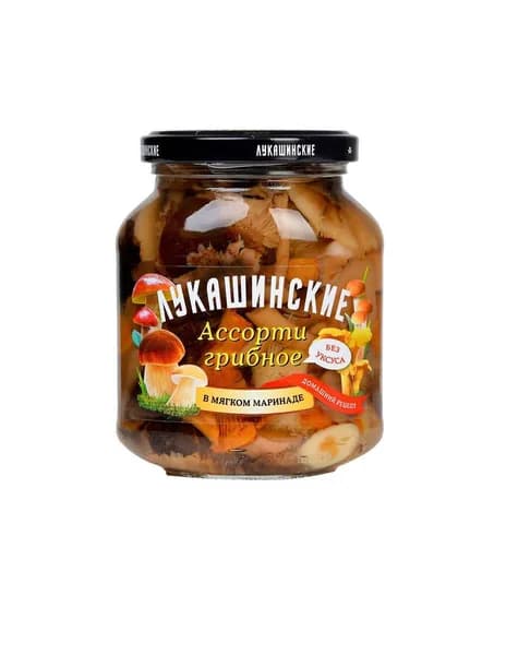 Грибы Лукашинские ассорти маринованные 340 г, Россия
