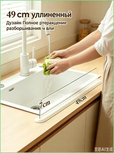 Защита от брызг для ванной 48 см - Водоотталкивающий барьер с присосками, без клея, 70 мм высота,, 1 шт, для кухни и ванной