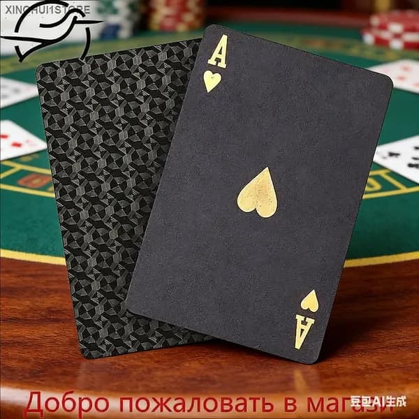 Водонепроницаемые черные игральные карты с золотым дизайном пик: прочные пластиковые карты для покера