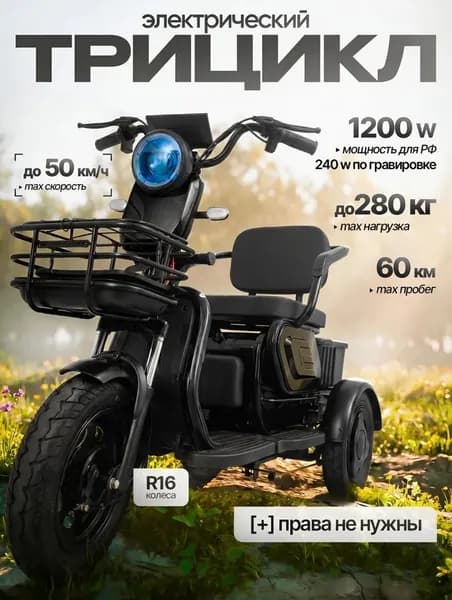 Электроскутер трехколесный 1200 ватт