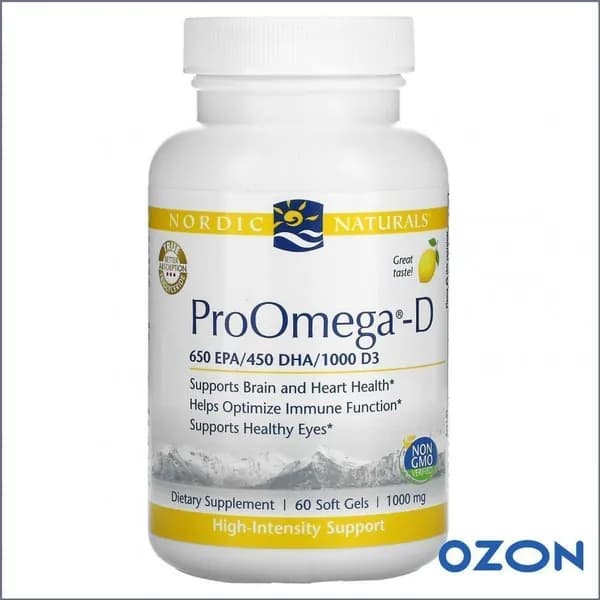 ProOmegaD, пищевая добавка, Nordic Naturals, со вкусом лимона, 60 капсул