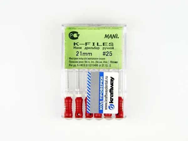 K Files - дрильборы ручные, 21 мм, ISO-25 (6 шт)