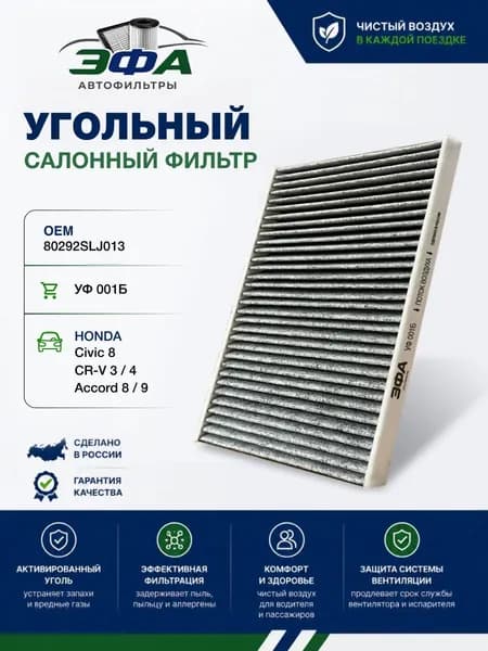 Салонный угольный фильтр для Honda Civic 8, CR-V 3 /4, Accord 8 / 9, Фильтр салона Хонда Цивик, Аккорд