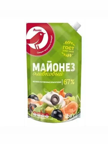 Майонез АШАН Красная птица Оливковый 67% 400 г