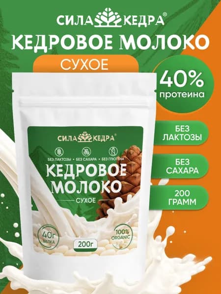 Молоко кедровое сухое 200 грамм, растительный белок, протеин, без лактозы, для коктейлей