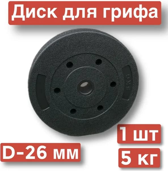 Диск для штанги,гантелей,1 шт х 5 кг,д26,блин для грифа.
