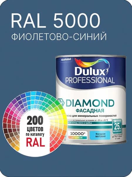 Краска для минеральных и деревянных фасадов Dulux Diamond цвет фиолетово-синий Ral 5000 0.8 л.