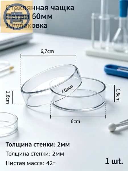 Стеклянная лабораторная чашка Петри на 60 чашек на стеклянной основе