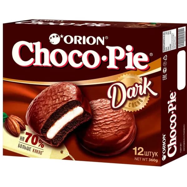 Пирожное Choco-Pie Dark, в шоколадной глазури, 360 г