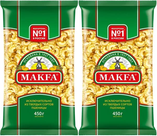 Макаронные изделия Makfa Петушиные гребешки, комплект: 2 упаковки по 450 г