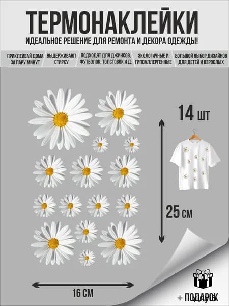 Термонаклейка на одежду цветы-ромашки