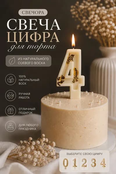 Свечи для торта цифра 4 "4" 8 см 1 шт