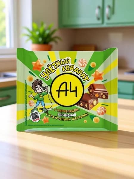 1шт. Шоколад А4 с мармеладом, карамелью и кукурузными шариками 67г